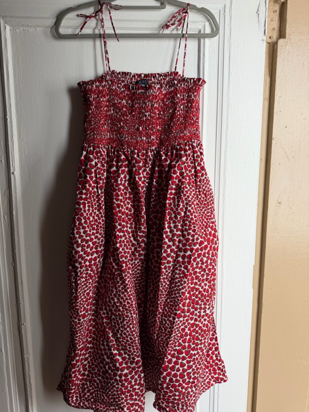 J.Crew Paloma Dress in Strawberry Swirl Cotton Poplin Smocked Sundress